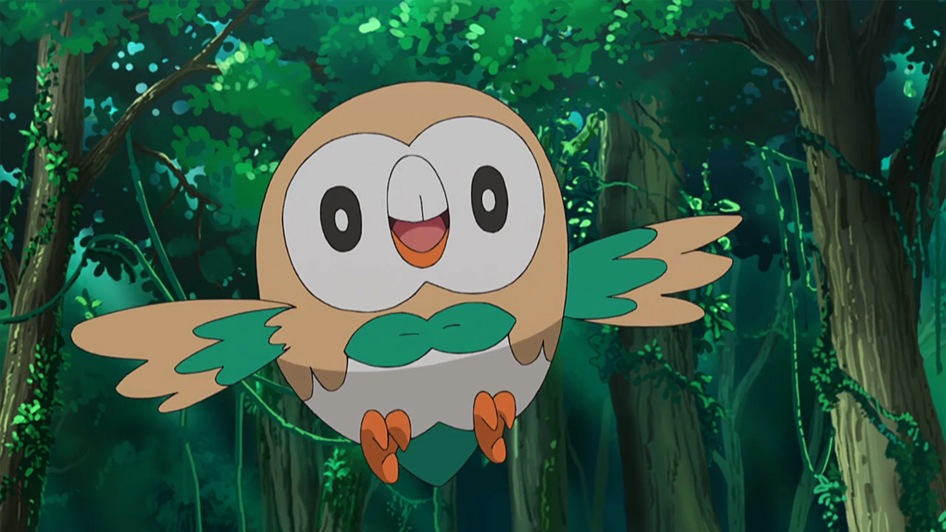 Happy Rowlet smiling brightly